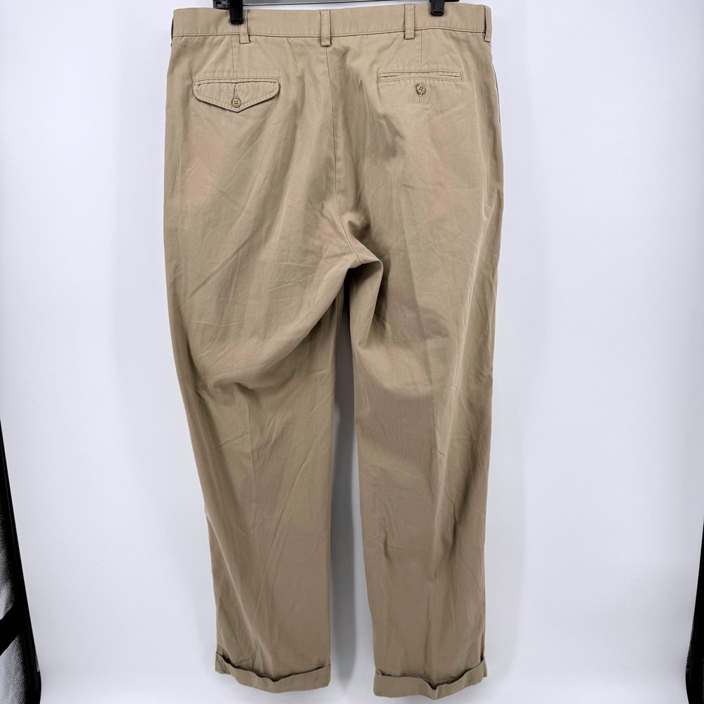 Polo Ralph Lauren Hammond Pants Mens 38x32 Tan Khaki Pleated Cuffed Hem Chinos - Picture 3 of 7